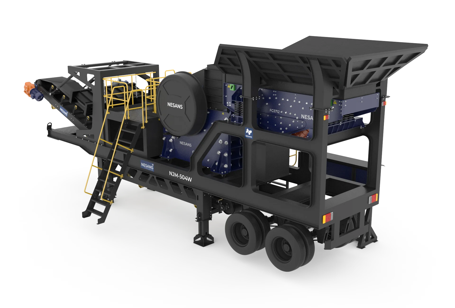 NJM-504W complete unit with vibrating grizzly feeder and jaw crusher assembly