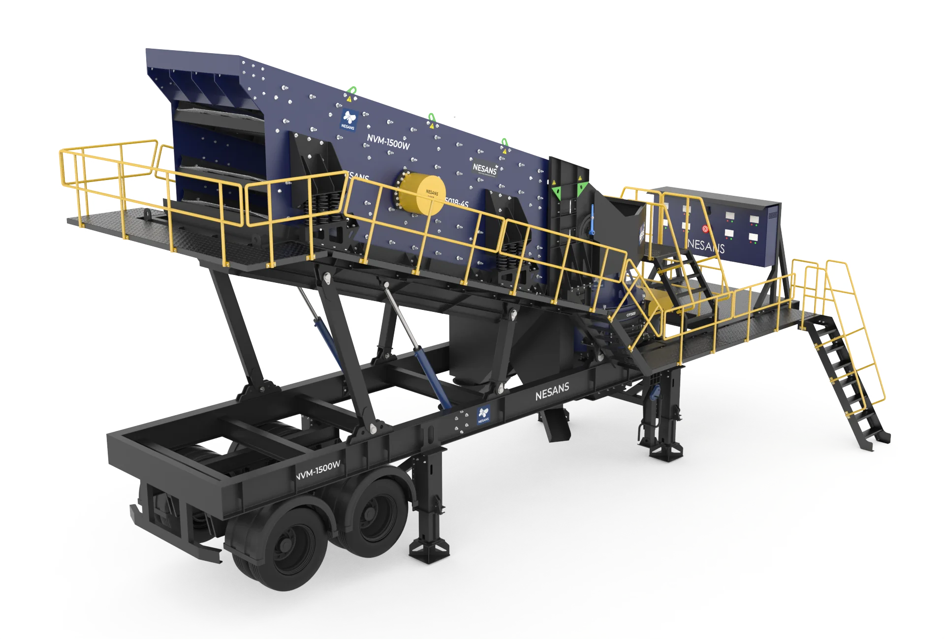 Mobile VSI Crusher rear quarter view displaying wheel-mounted transport configuration